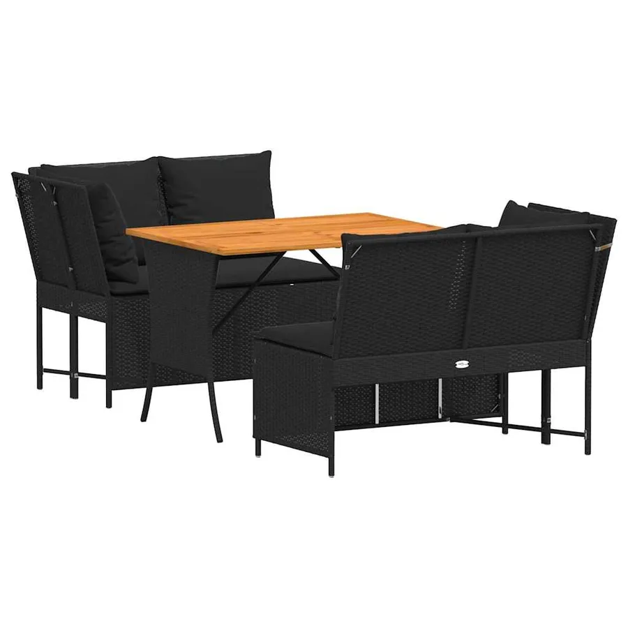 Salon de jardin 3 pcs avec coussins noir résine tressée - 2