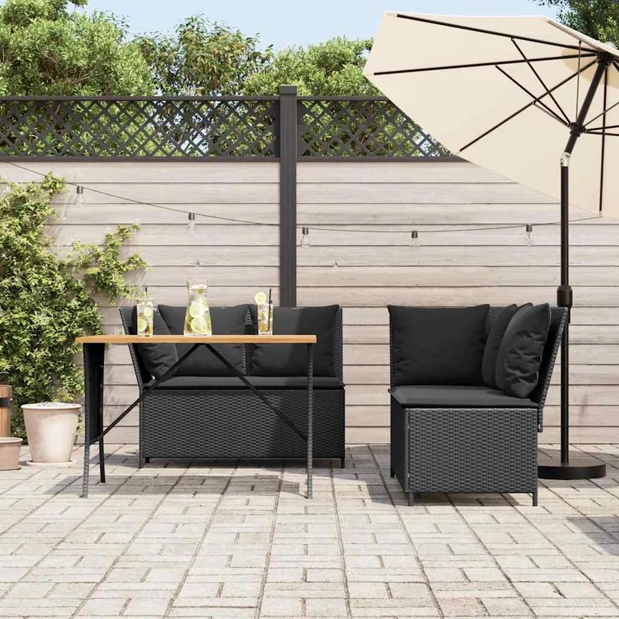 Salon de jardin 3 pcs avec coussins noir résine tressée - 3