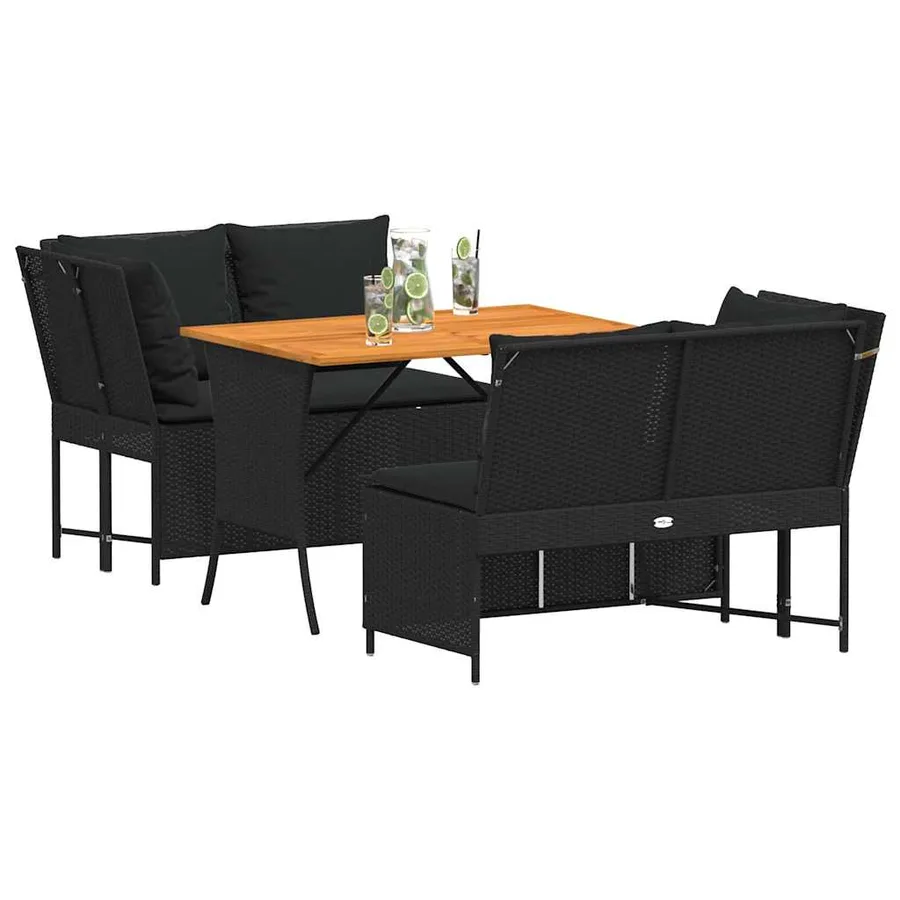 Salon de jardin 3 pcs avec coussins noir résine tressée - 4