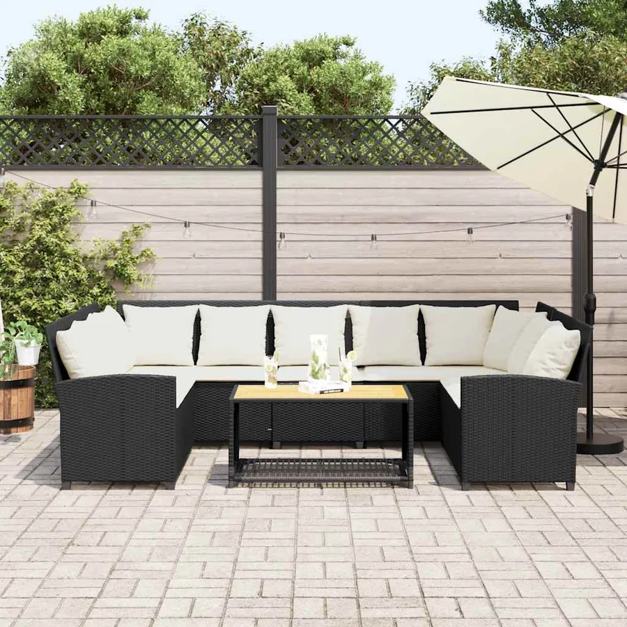 Canapé de jardin avec coussins Noir Résine tressée - 3