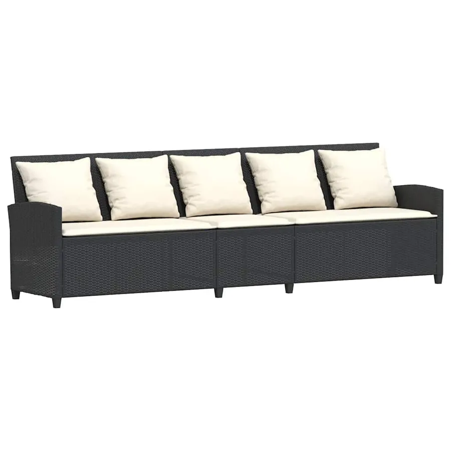 Canapé de jardin avec coussins Noir Résine tressée - 5