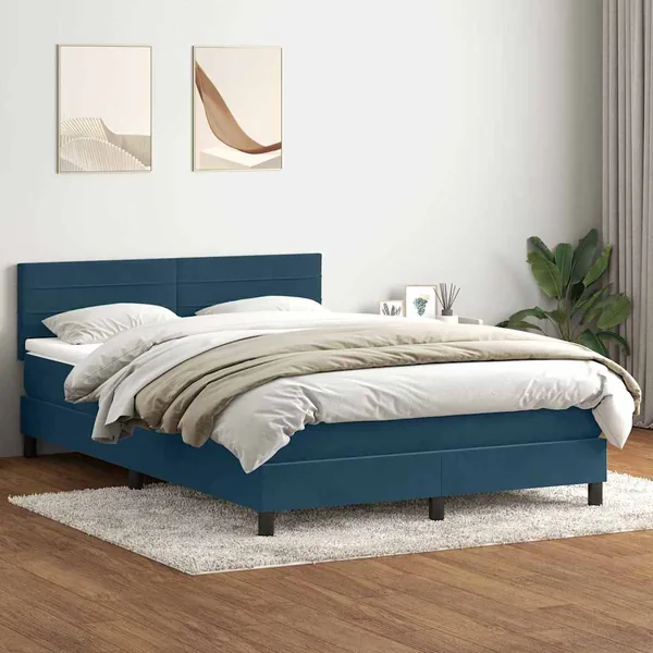Sommier à lattes de lit et matelas bleu foncé 160x210cm velours
