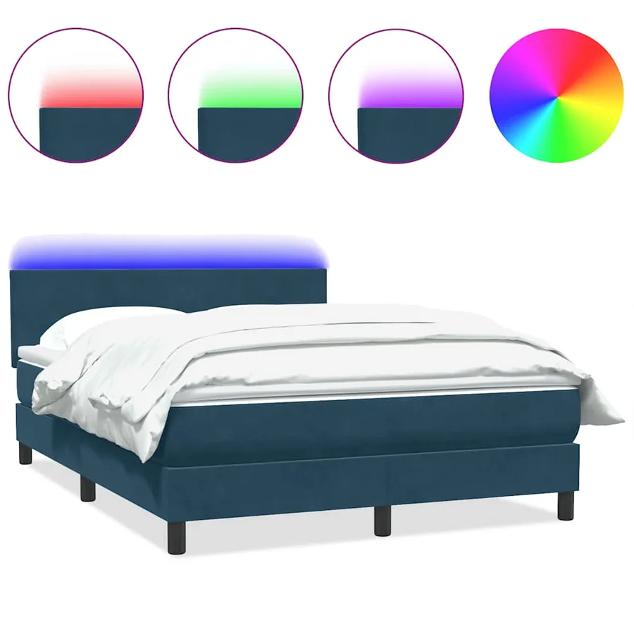 Sommier à lattes de lit et matelas et LED bleu foncé 160x210cm velours - 2