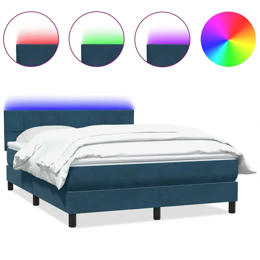 Sommier à lattes de lit et matelas et LED bleu foncé 160x210cm velours - 2