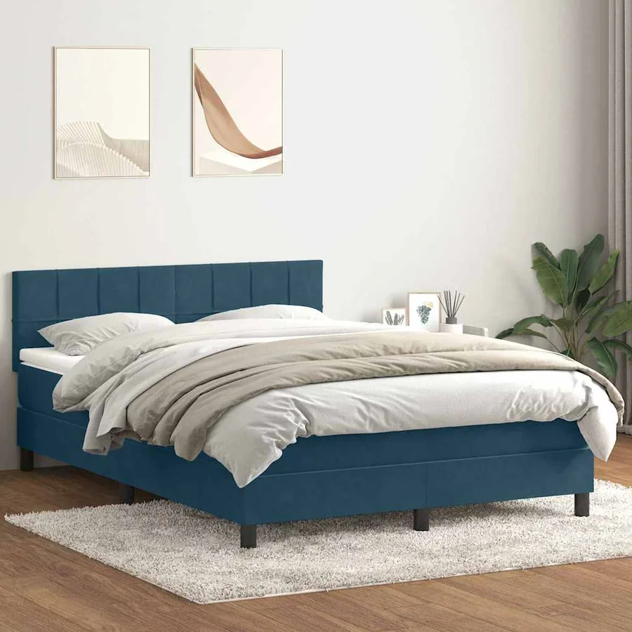 Sommier à lattes de lit et matelas et LED bleu foncé 160x210cm velours - 4