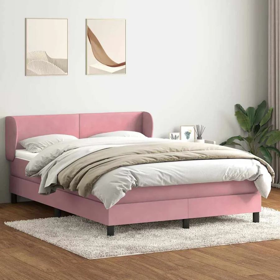 Sommier à lattes de lit avec matelas rose 160x210 cm velours - 3