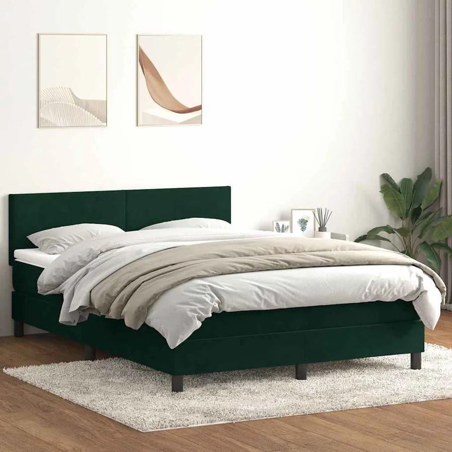 Sommier à lattes de lit et matelas et LED vert foncé 140x210cm velours