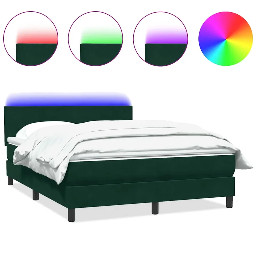 Sommier à lattes de lit et matelas et LED vert foncé 140x210cm velours - 2