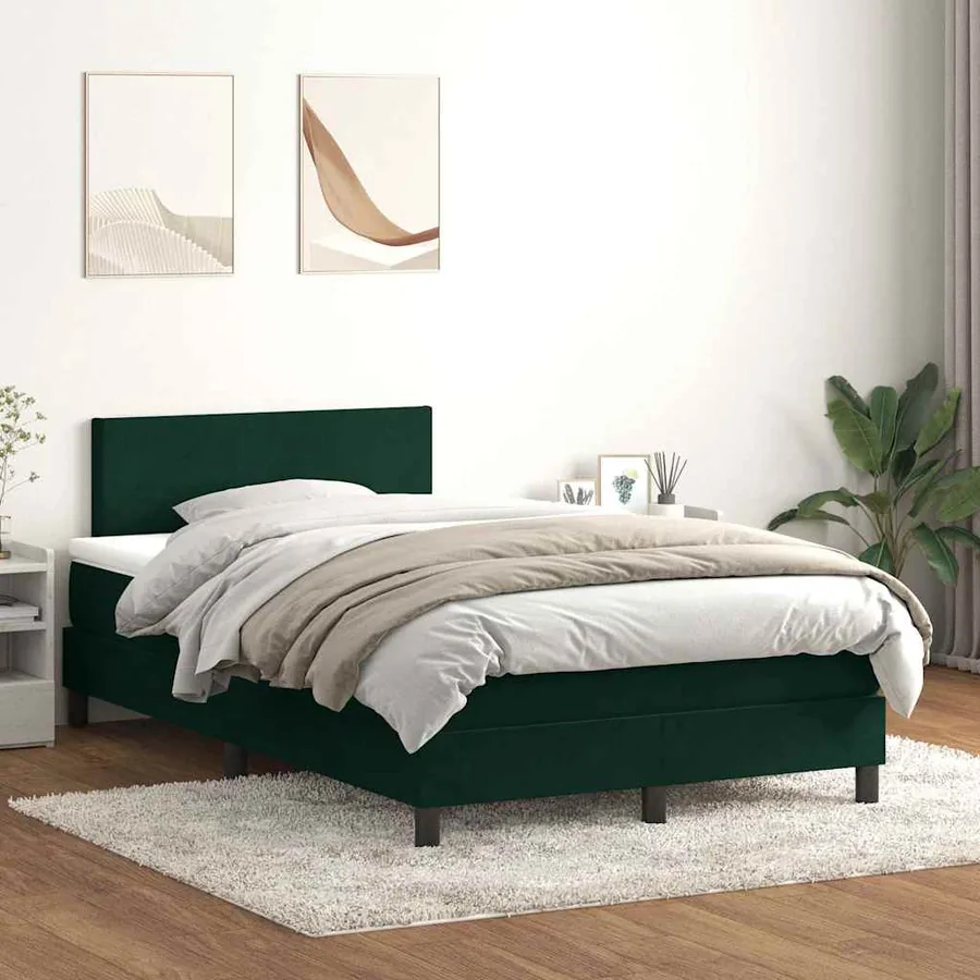 Sommier à lattes de lit et matelas et LED vert foncé 120x210cm velours