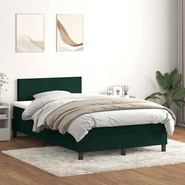 Sommier à lattes de lit et matelas et LED vert foncé 120x210cm velours