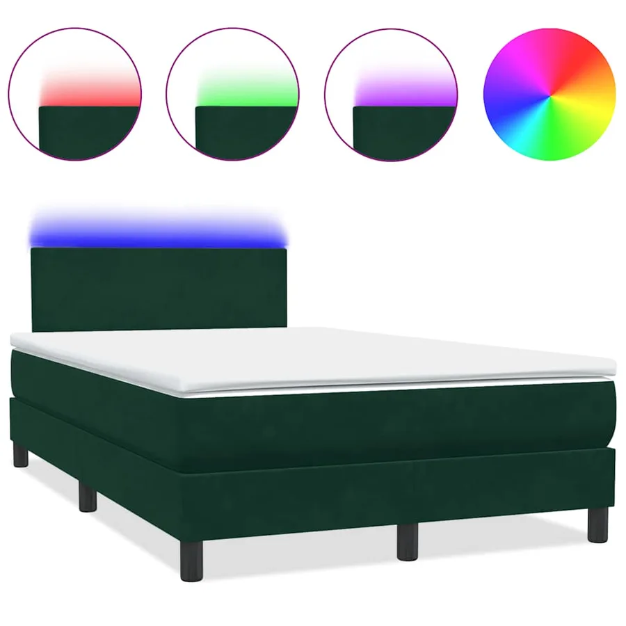 Sommier à lattes de lit et matelas et LED vert foncé 120x210cm velours - 2