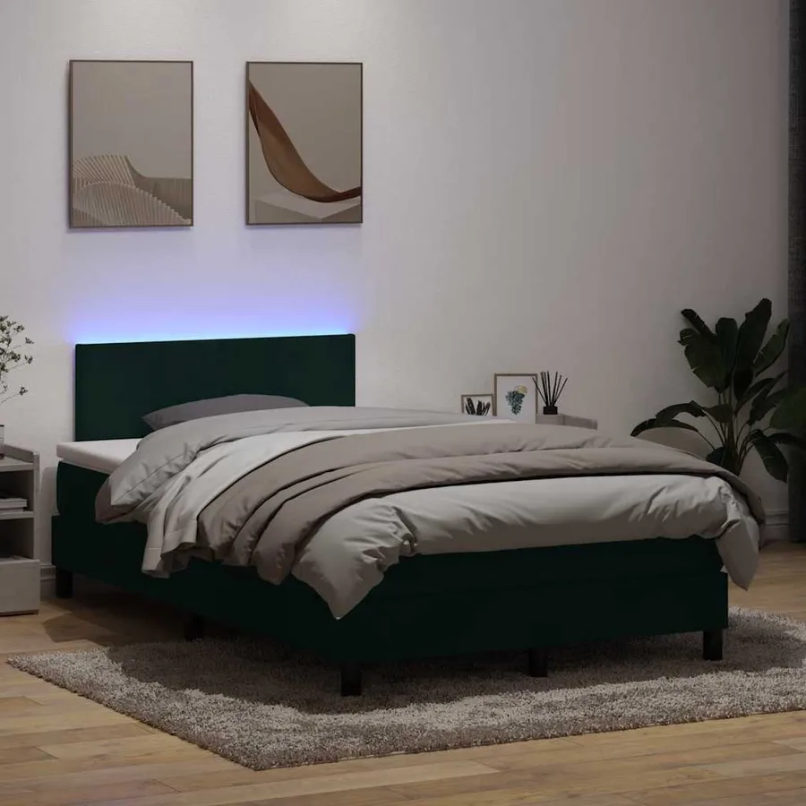 Sommier à lattes de lit et matelas et LED vert foncé 120x210cm velours - 4