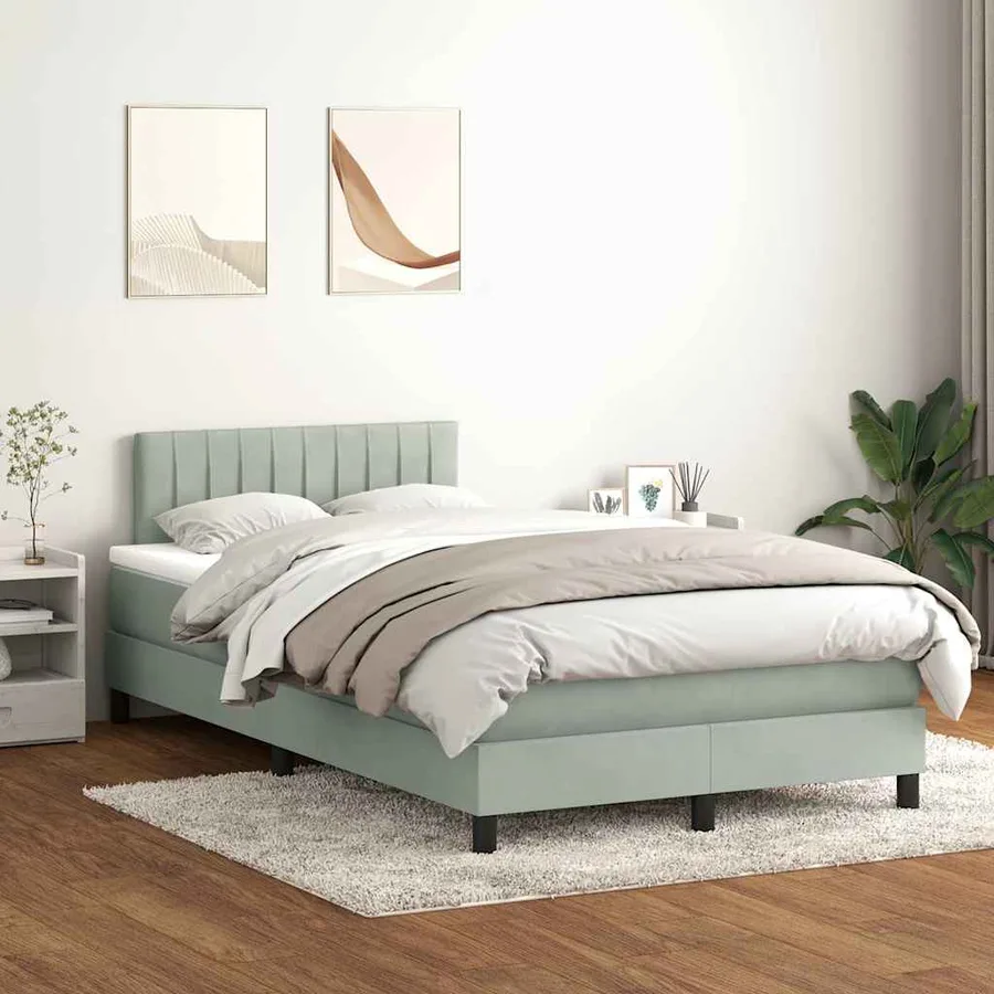 Sommier à lattes de lit et matelas gris clair 120x210cm velours - 3