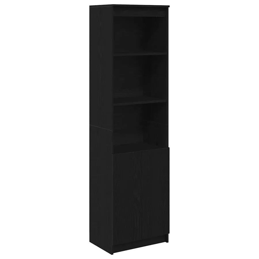 Buffet haut chêne noir 50x35x180 cm bois d'ingénierie - 2