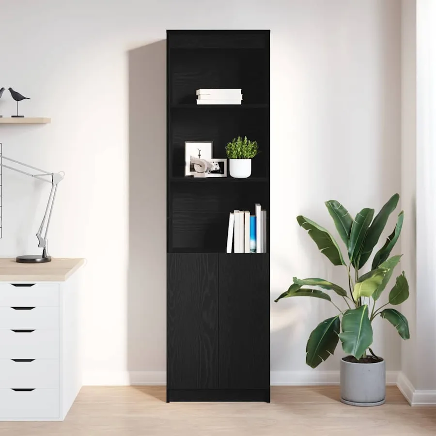 Buffet haut chêne noir 50x35x180 cm bois d'ingénierie - 3