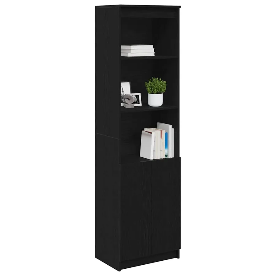 Buffet haut chêne noir 50x35x180 cm bois d'ingénierie - 4