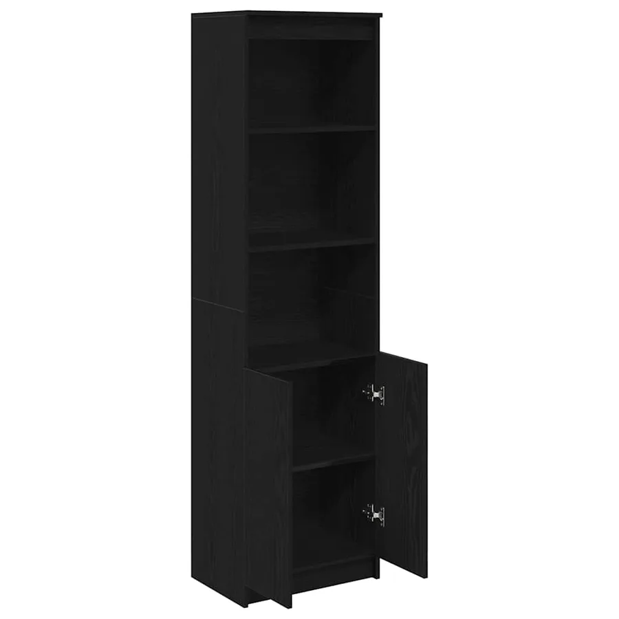 Buffet haut chêne noir 50x35x180 cm bois d'ingénierie - 5