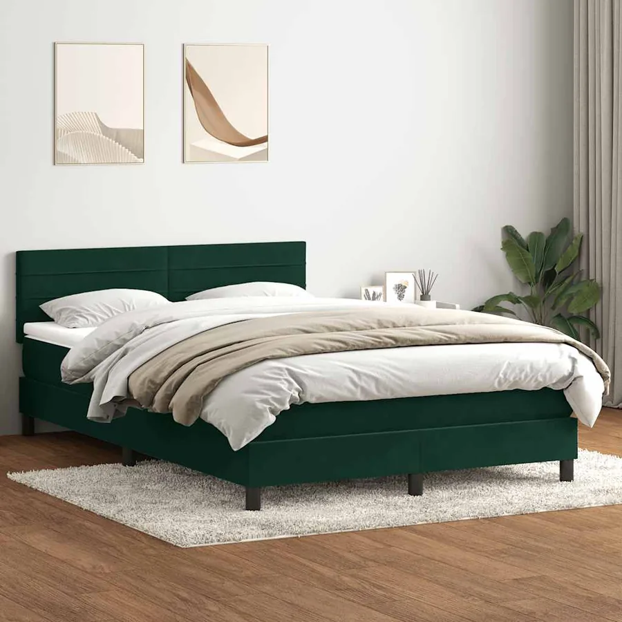 Sommier à lattes de lit et matelas vert foncé 140x210cm velours