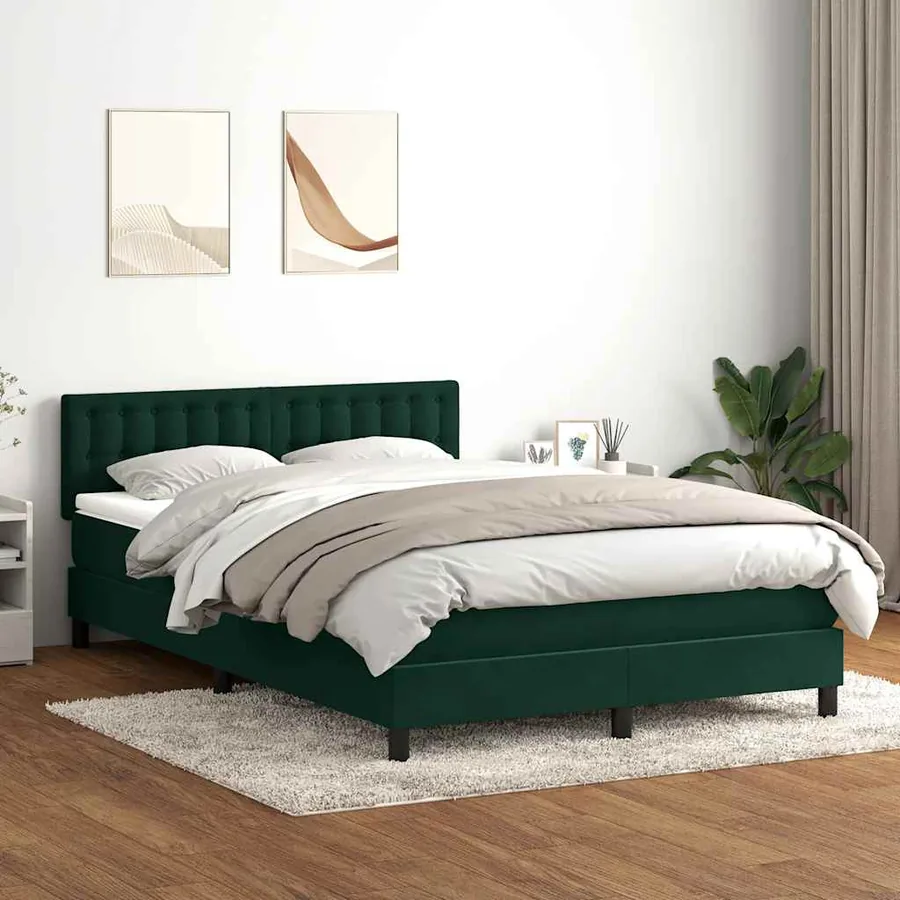 Sommier à lattes de lit et matelas vert foncé 140x210cm velours