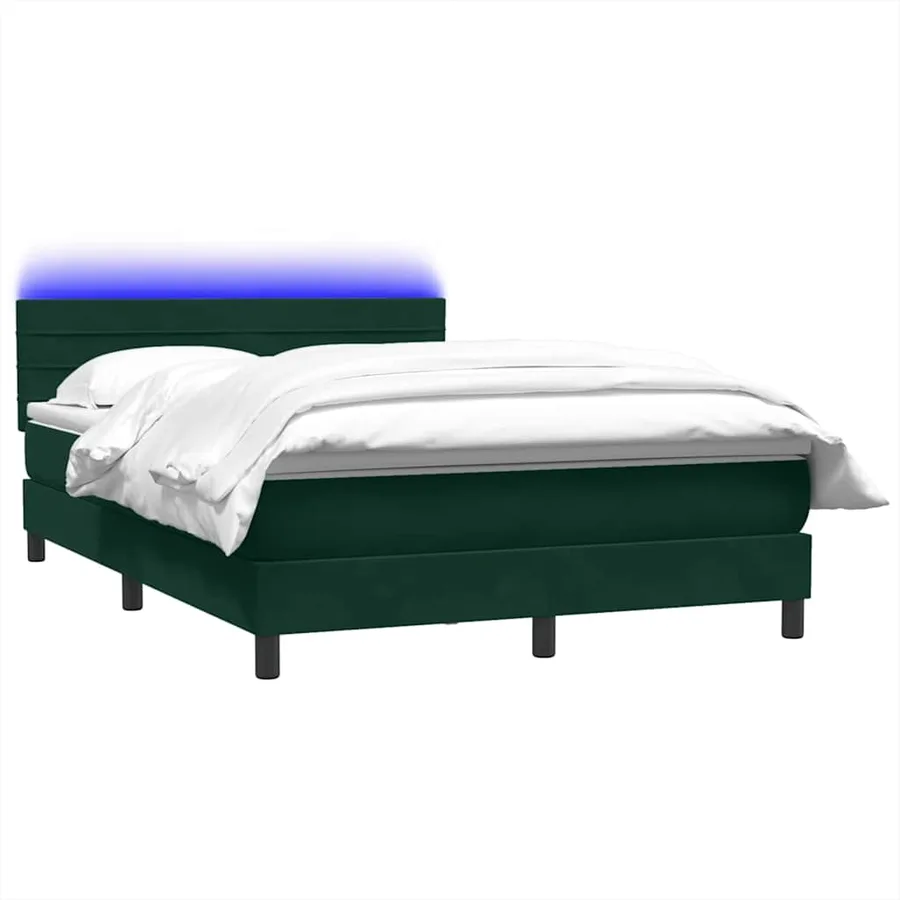 Sommier à lattes de lit et matelas et LED vert foncé 140x210cm velours - 3