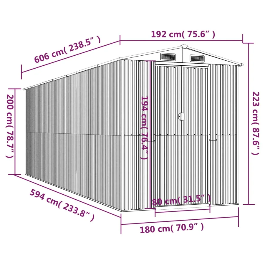 Garden Shed Anthracite 192x606x223 cm Galvanised Metal - 8