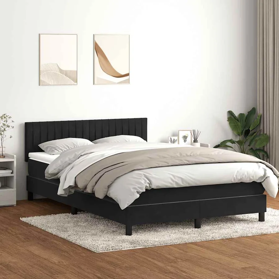 Sommier à lattes de lit avec matelas et LED noir 160x210 cm velours