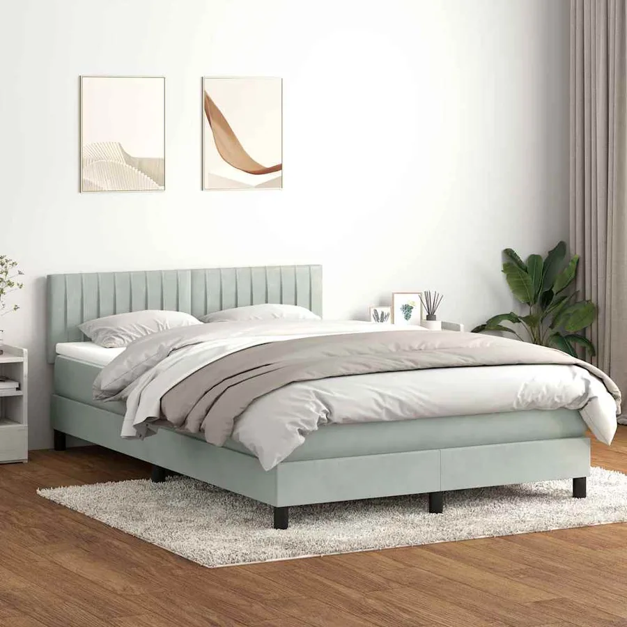 Sommier à lattes de lit et matelas gris clair 160x210cm velours - 3