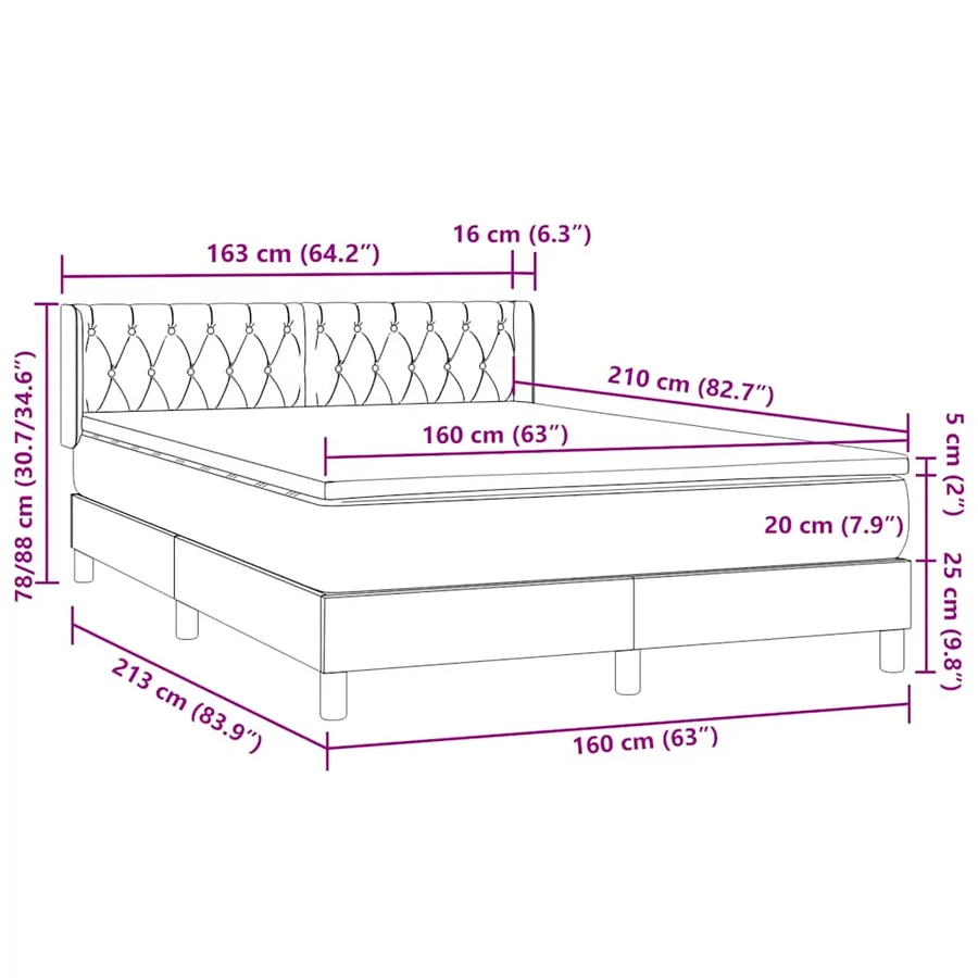Sommier à lattes de lit avec matelas noir 160x210 cm velours - 12