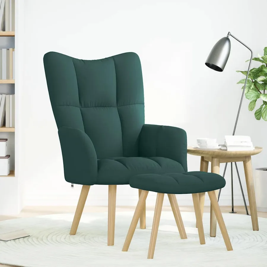 Chaise de relaxation avec repose-pied Vert foncé Tissu - 2