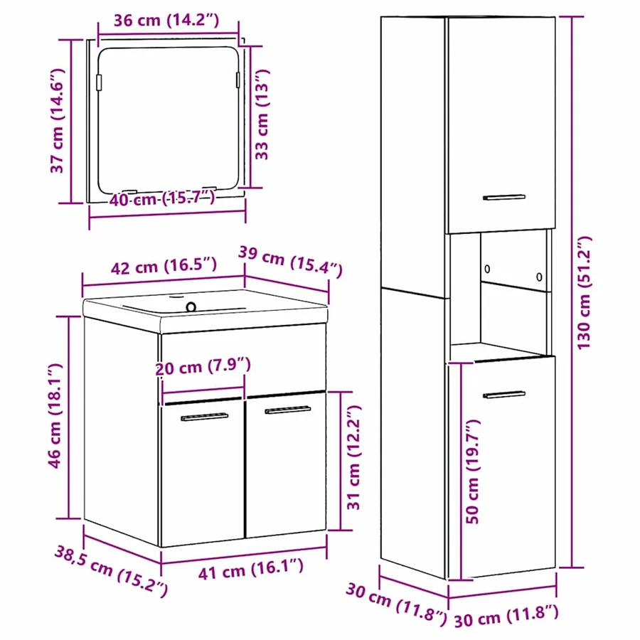 Ensemble de mobilier de salle de bain 4 pcs Bois Ancien - 12