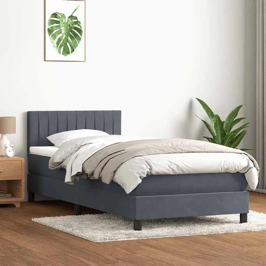 Sommier à lattes de lit et matelas gris foncé 90x220 cm velours - 3