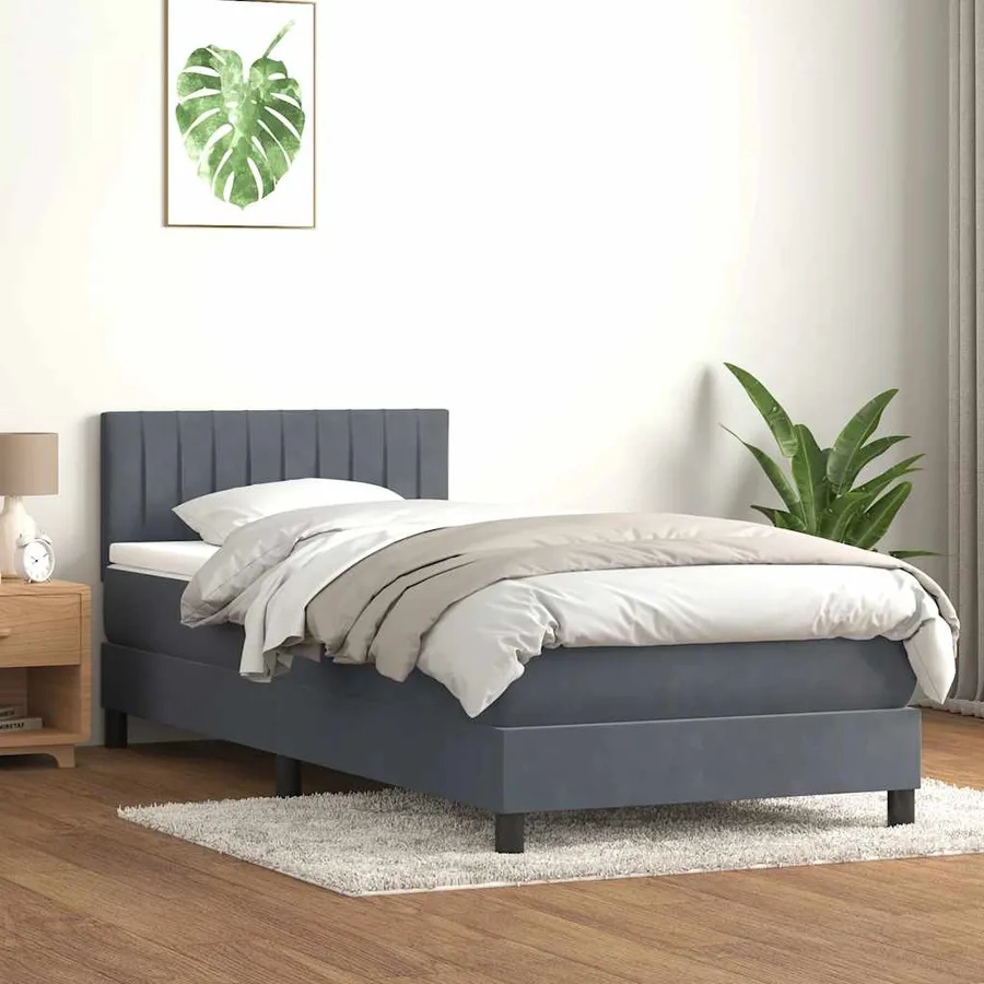 Sommier à lattes de lit et matelas et LED gris foncé 90x220 cm velours - 4