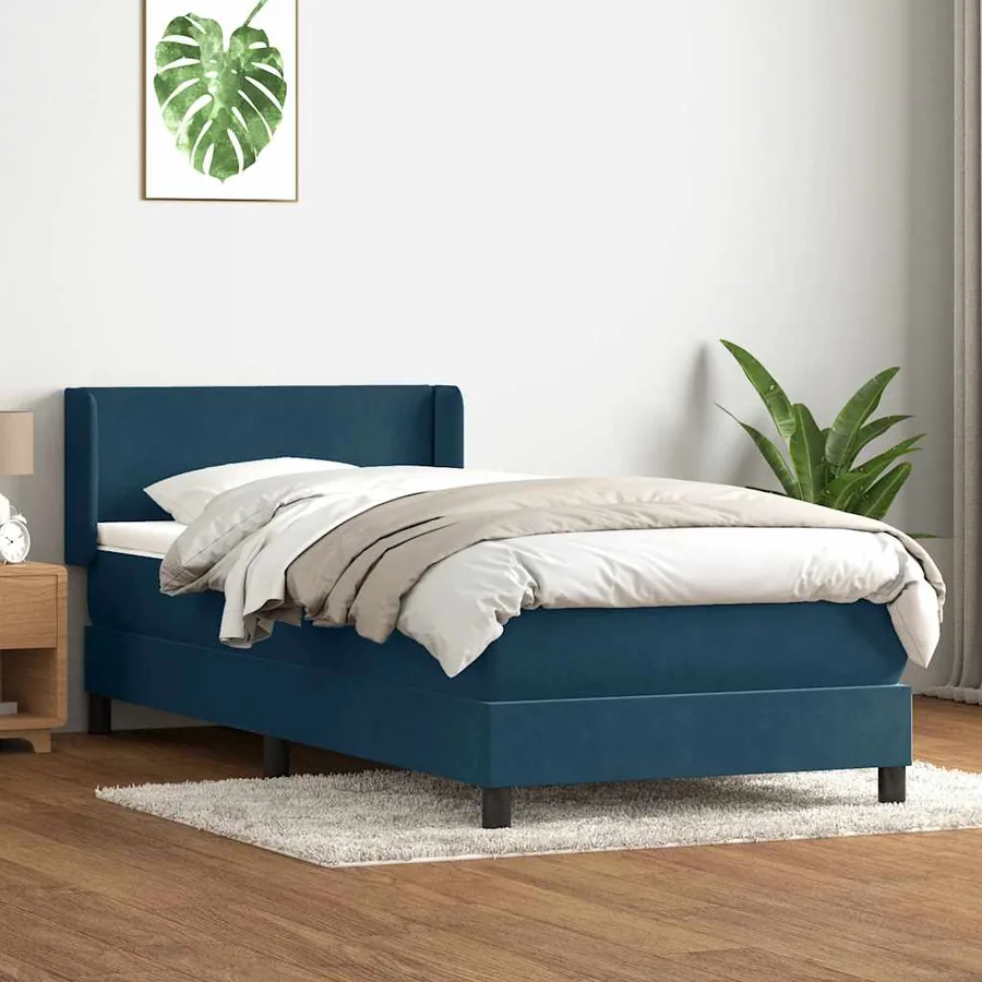 Sommier à lattes de lit et matelas bleu foncé 80x220 cm velours