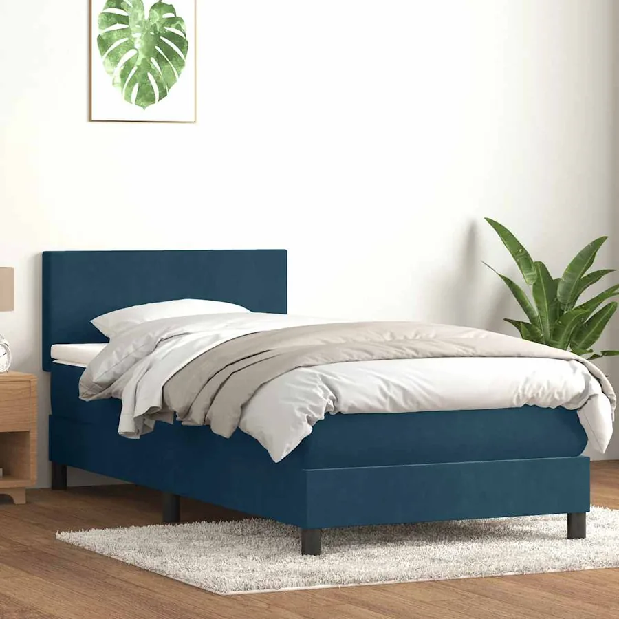 Sommier à lattes de lit et matelas bleu foncé 80x220 cm velours