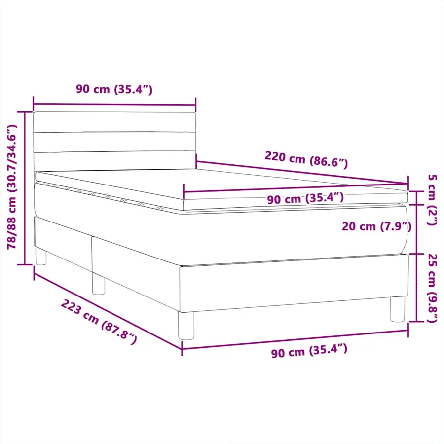 Sommier à lattes de lit et matelas gris foncé 90x220 cm velours - 12