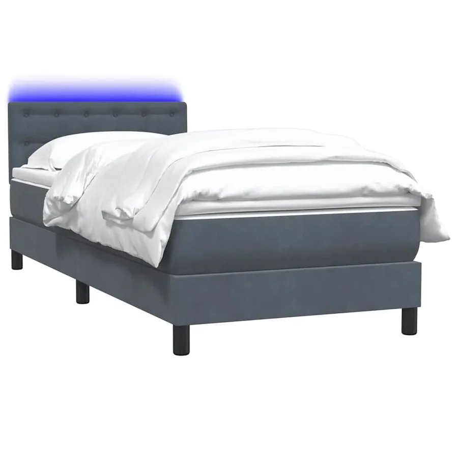 Sommier à lattes de lit et matelas et LED gris foncé 90x220 cm velours - 3