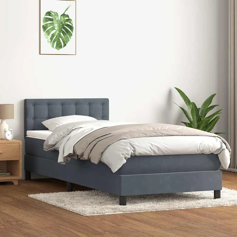 Sommier à lattes de lit et matelas et LED gris foncé 90x220 cm velours - 4