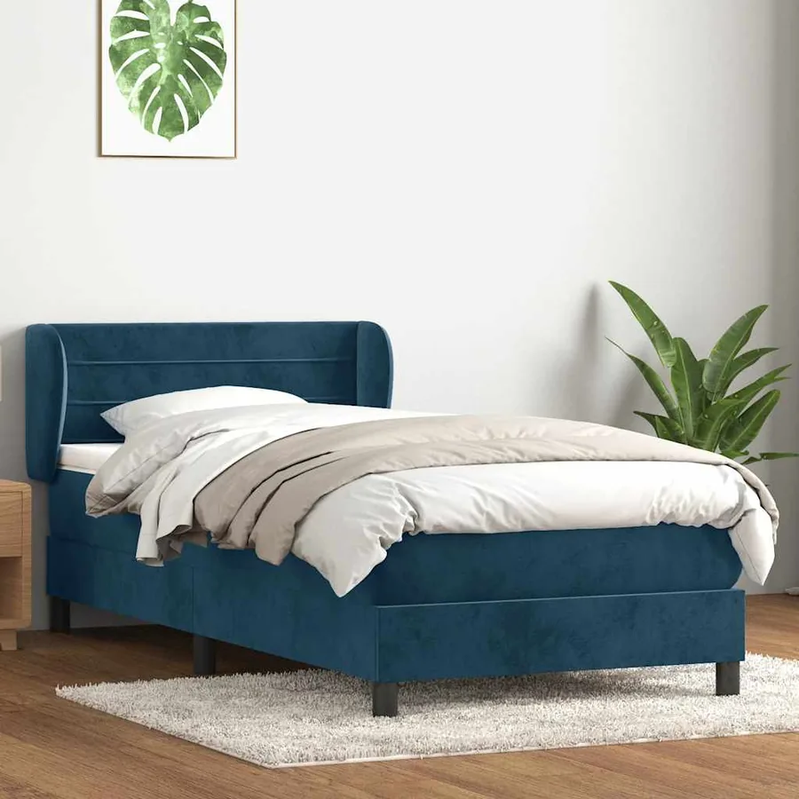 Sommier à lattes de lit et matelas bleu foncé 80x220 cm velours