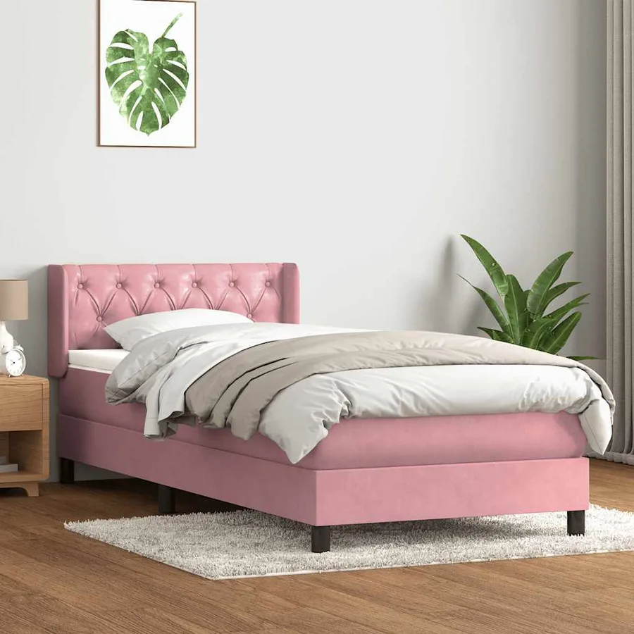 Sommier à lattes de lit avec matelas rose 80x220 cm velours - 3