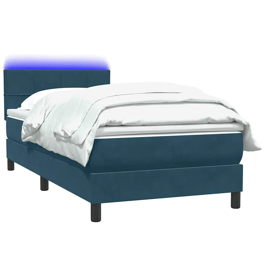 Sommier à lattes de lit et matelas et LED bleu foncé 80x220 cm velours - 3