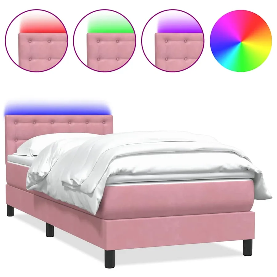 Sommier à lattes de lit avec matelas et LED rose 80x220 cm velours - 2