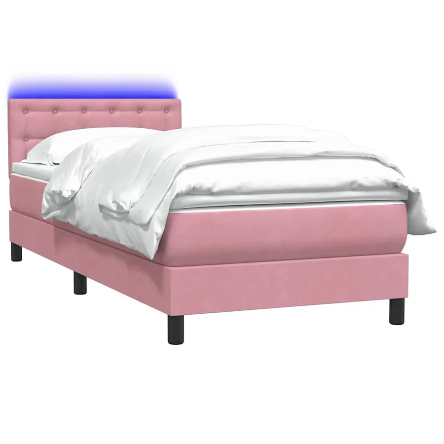 Sommier à lattes de lit avec matelas et LED rose 80x220 cm velours - 3