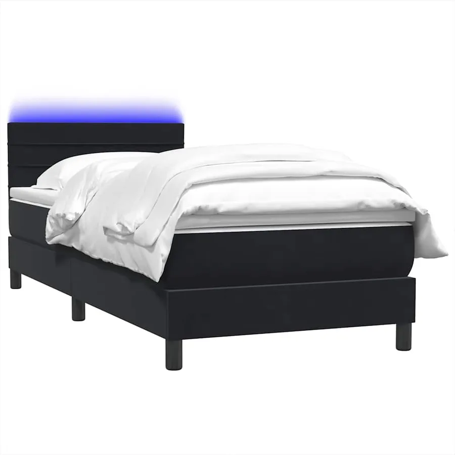 Sommier à lattes de lit avec matelas et LED noir 80x220 cm velours - 3