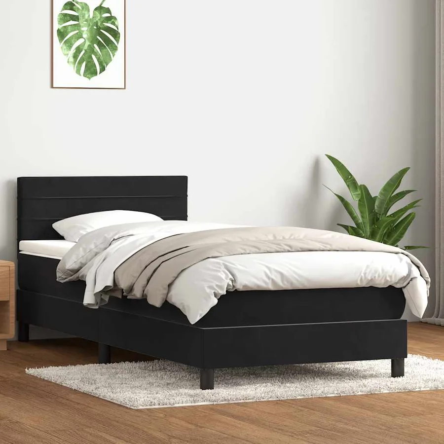 Sommier à lattes de lit avec matelas et LED noir 80x220 cm velours - 4