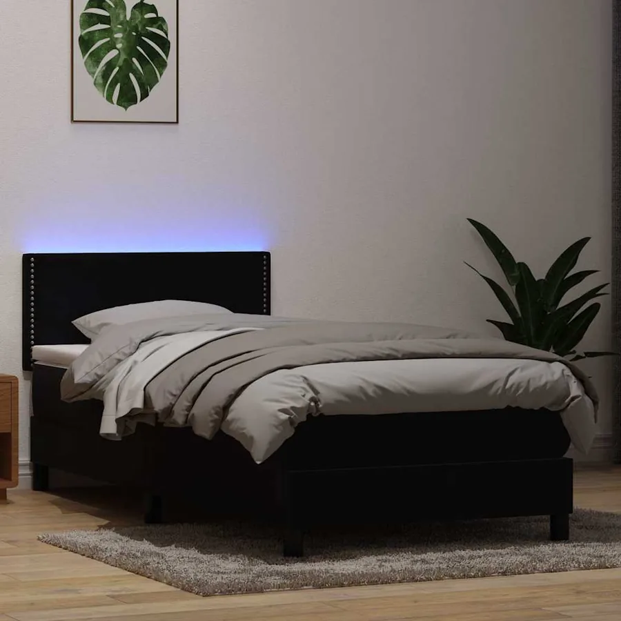 Sommier à lattes de lit avec matelas et LED noir 80x220 cm velours