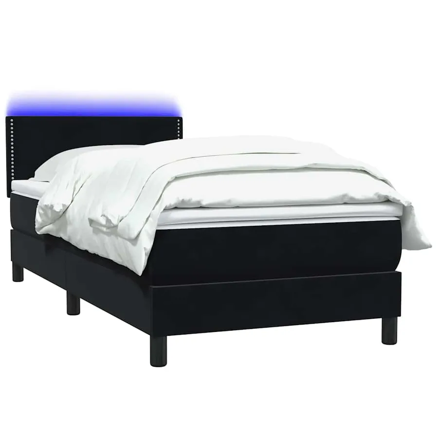 Sommier à lattes de lit avec matelas et LED noir 80x220 cm velours - 3
