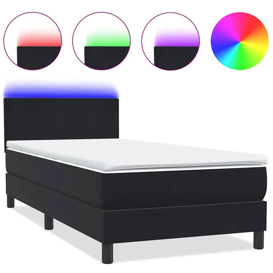 Sommier à lattes de lit avec matelas et LED noir 80x220 cm velours - 2