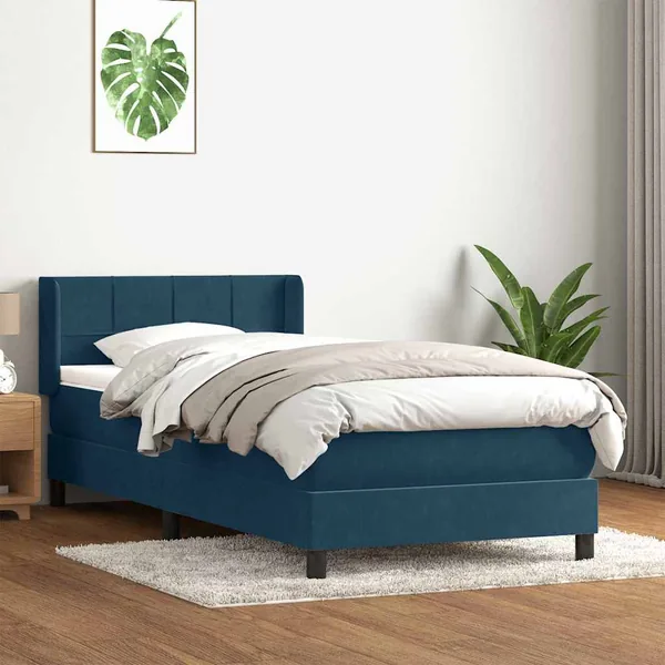 Sommier à lattes de lit et matelas bleu foncé 90x220 cm velours