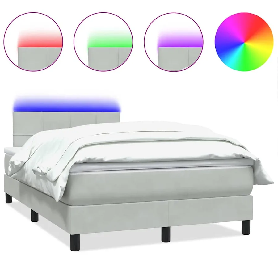 Sommier à lattes de lit avec matelas et LED rose 90x220 cm velours - 2