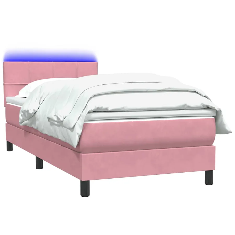 Sommier à lattes de lit avec matelas et LED rose 90x220 cm velours - 3